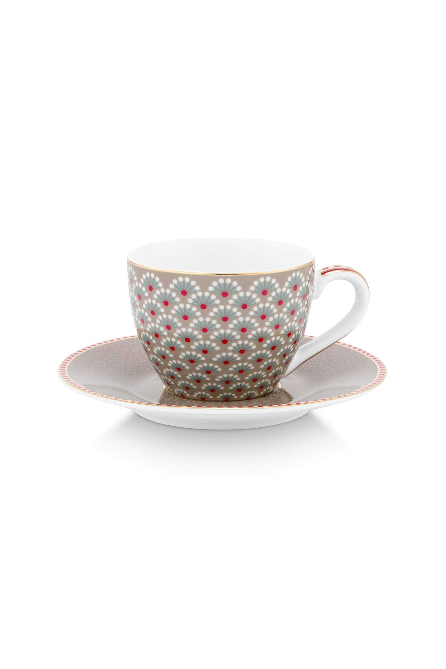 Pip Studio Espresso Kop & Schotel Blooming Tales Khaki 120ml - Officiële Webshop