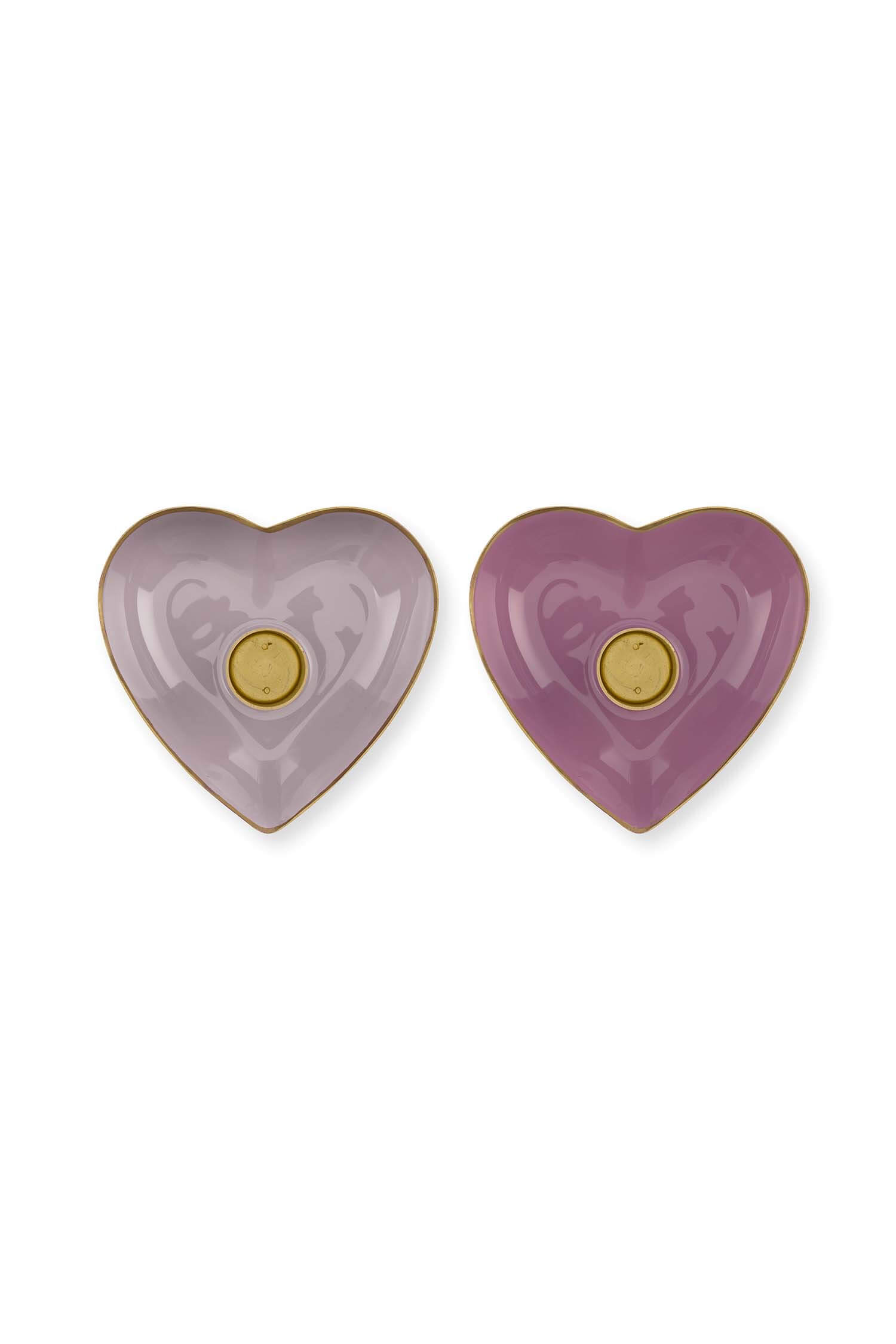 Pip Studio Set/2 Kaarsenhouders Metaal Hart Lila - Officiële Webshop