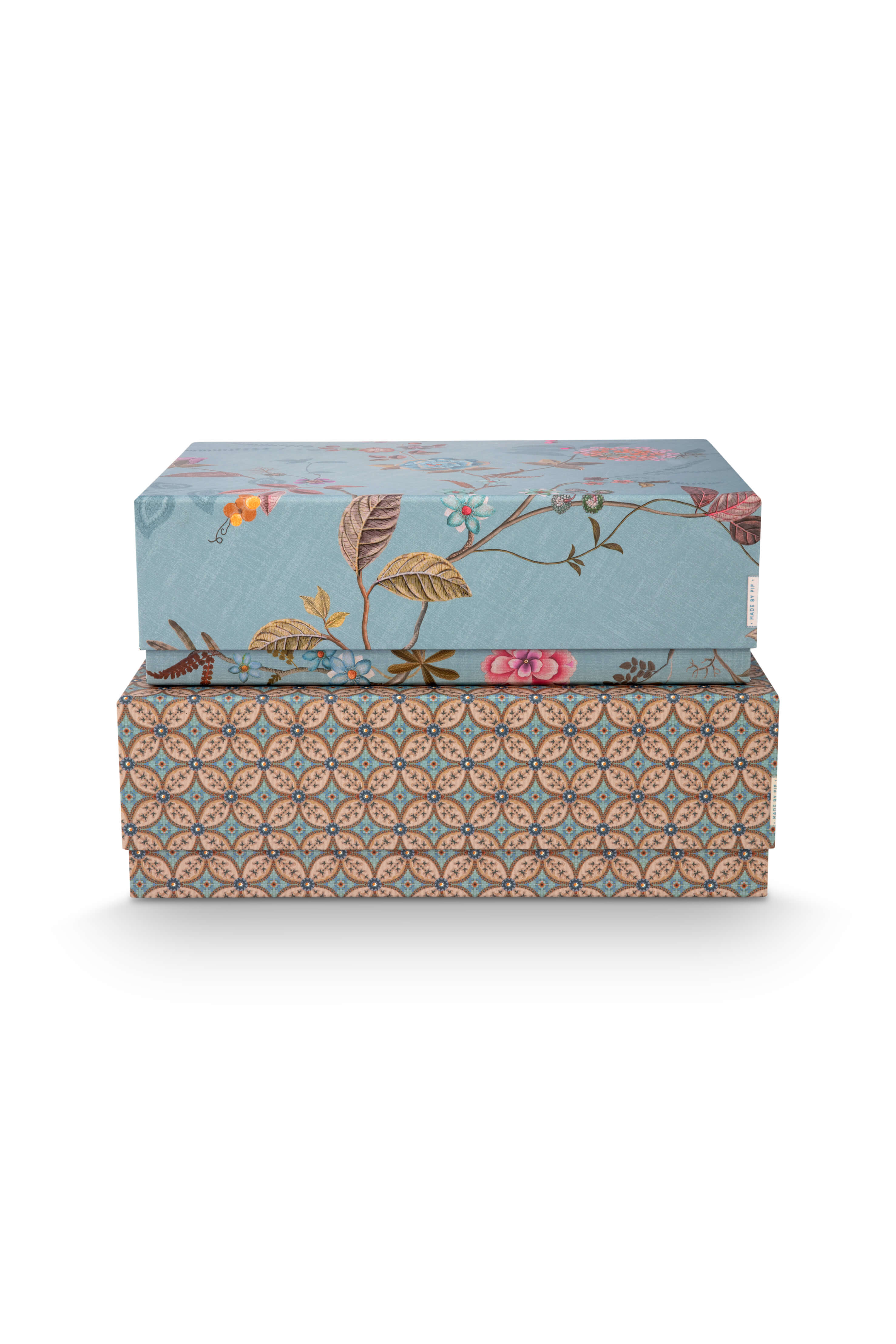 Pip Studio Set/2 Box Rechthoekig Blooming Tales Blauw-Khaki - Officiële Webshop