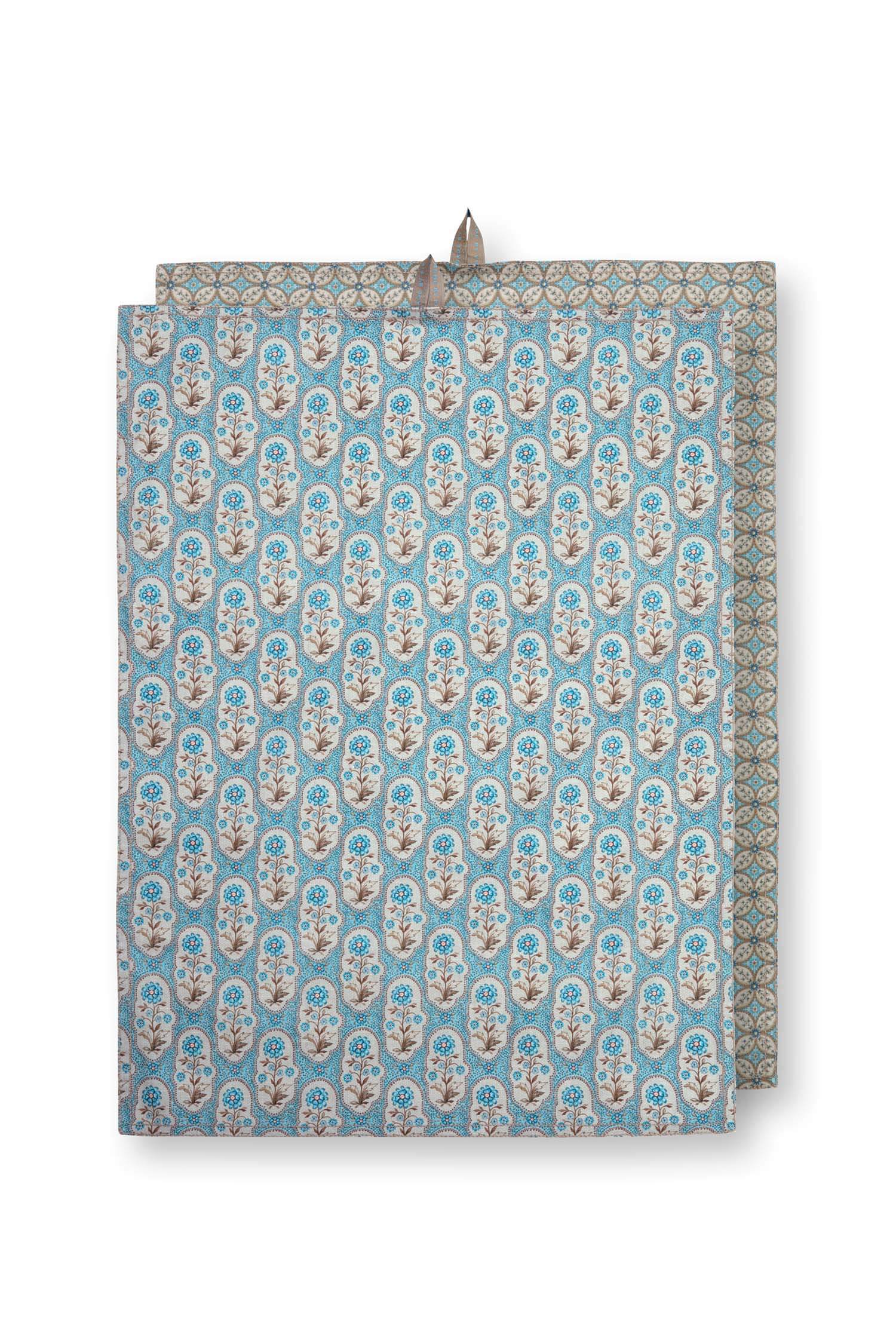 Pip Studio Set/2 Theedoeken Blooming Tales Bustani-Pashmina Khaki/Blauw - Officiële Webshop