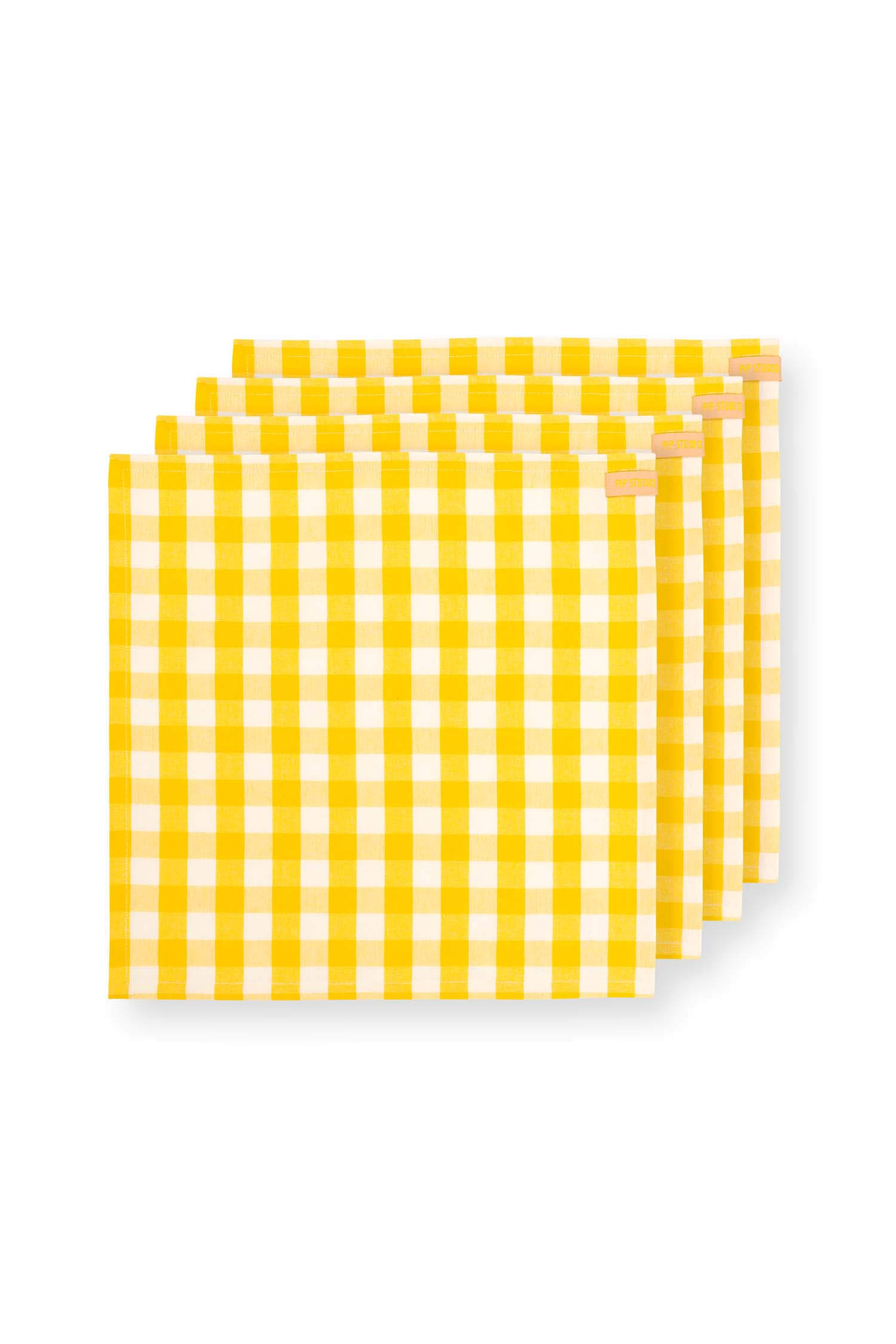 Pip Studio Set/4 Servetten Check Geel - Officiële Webshop