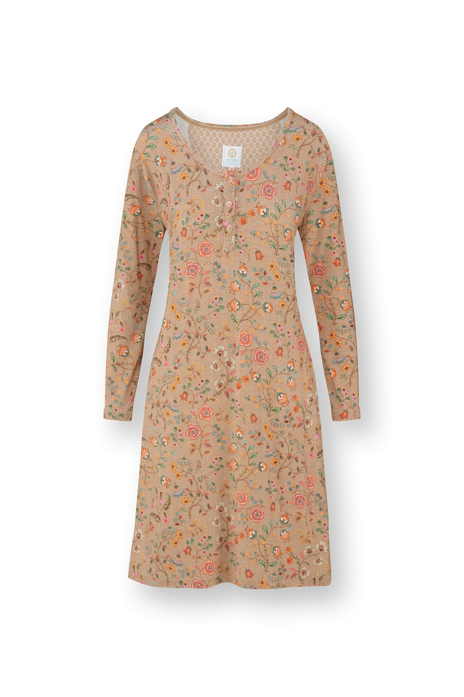 Pip Studio Desiree Nachthemd Lange Mouw Flora Bangalore Zand S - Officiële Webshop