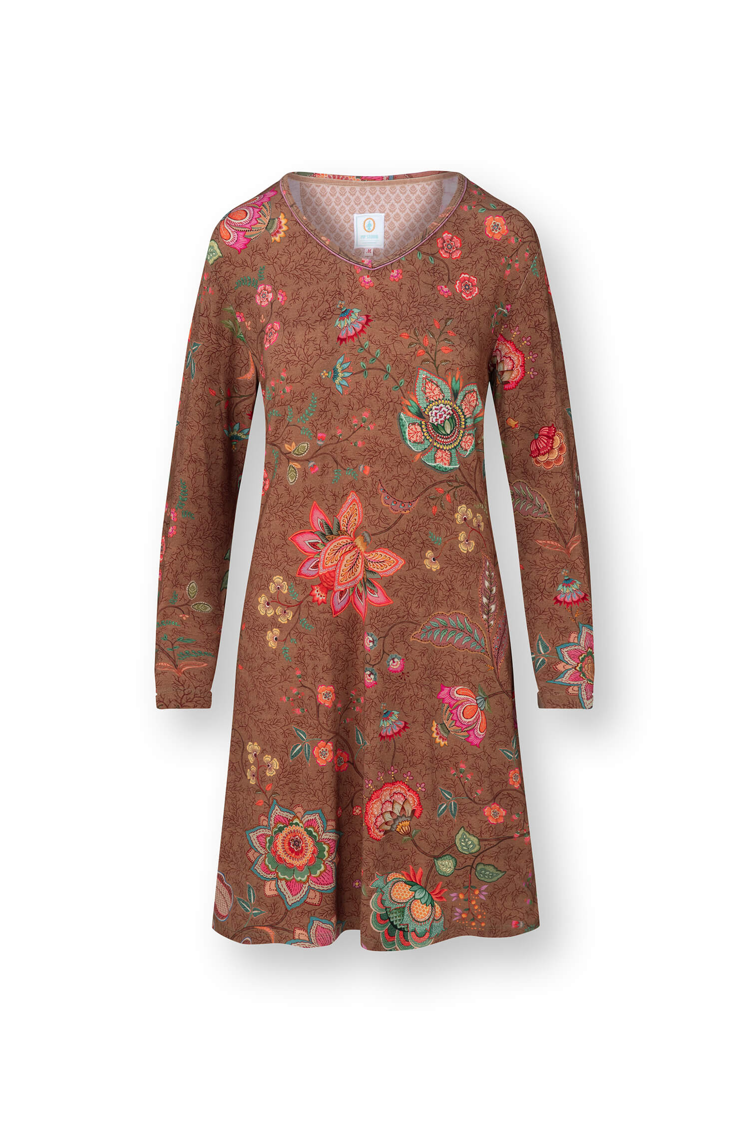 Pip Studio Dana Nachthemd Lange Mouw Mumbai Morning Bruin L - Officiële Webshop