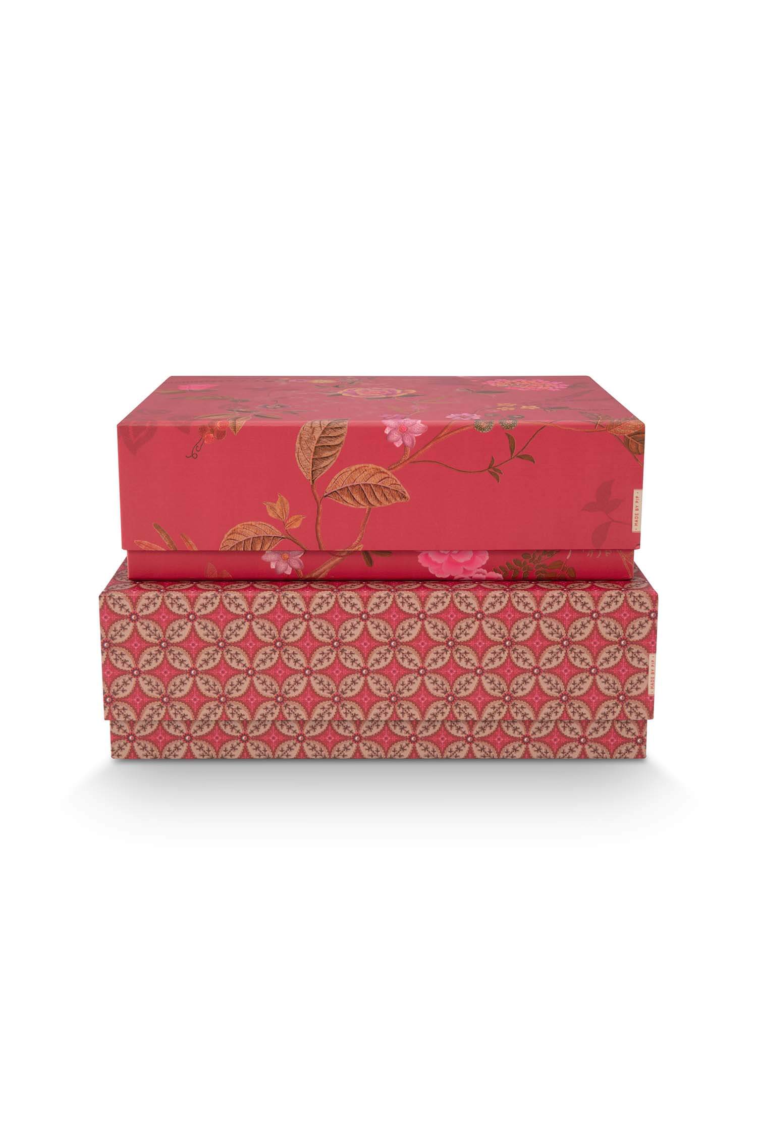 Pip Studio Set/2 Box Rechthoekig Blooming Tales Rood - Officiële Webshop