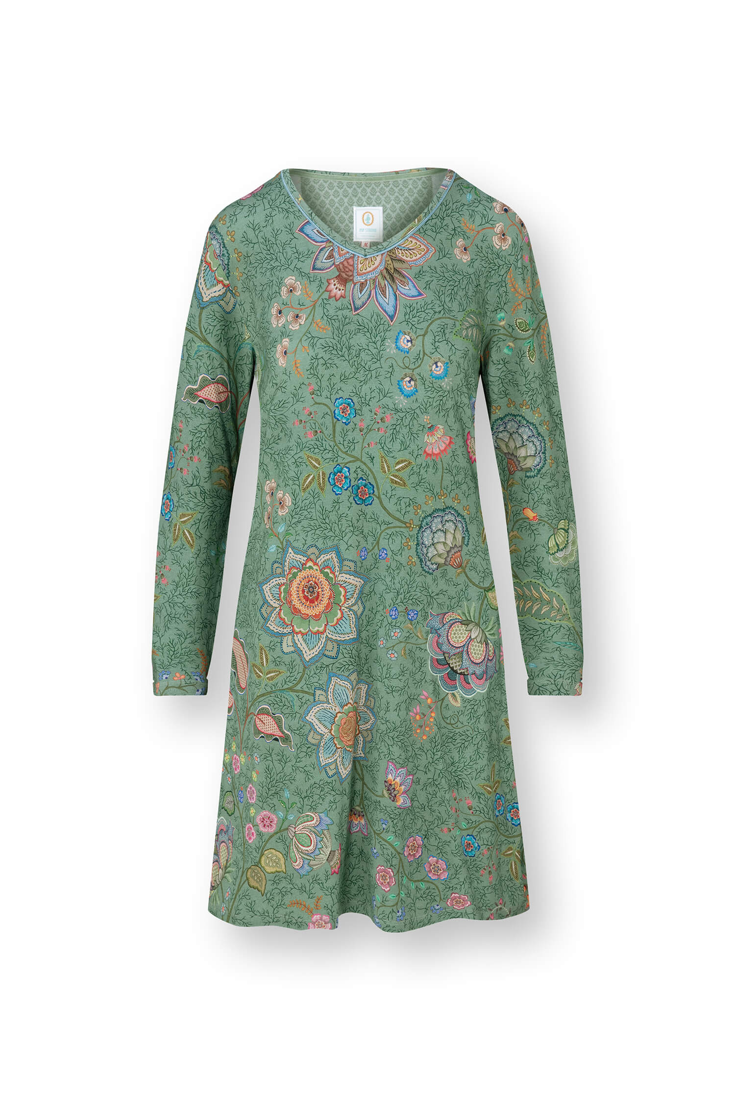 Pip Studio Dana Nachthemd Lange Mouw Mumbai Morning Groen XL - Officiële Webshop