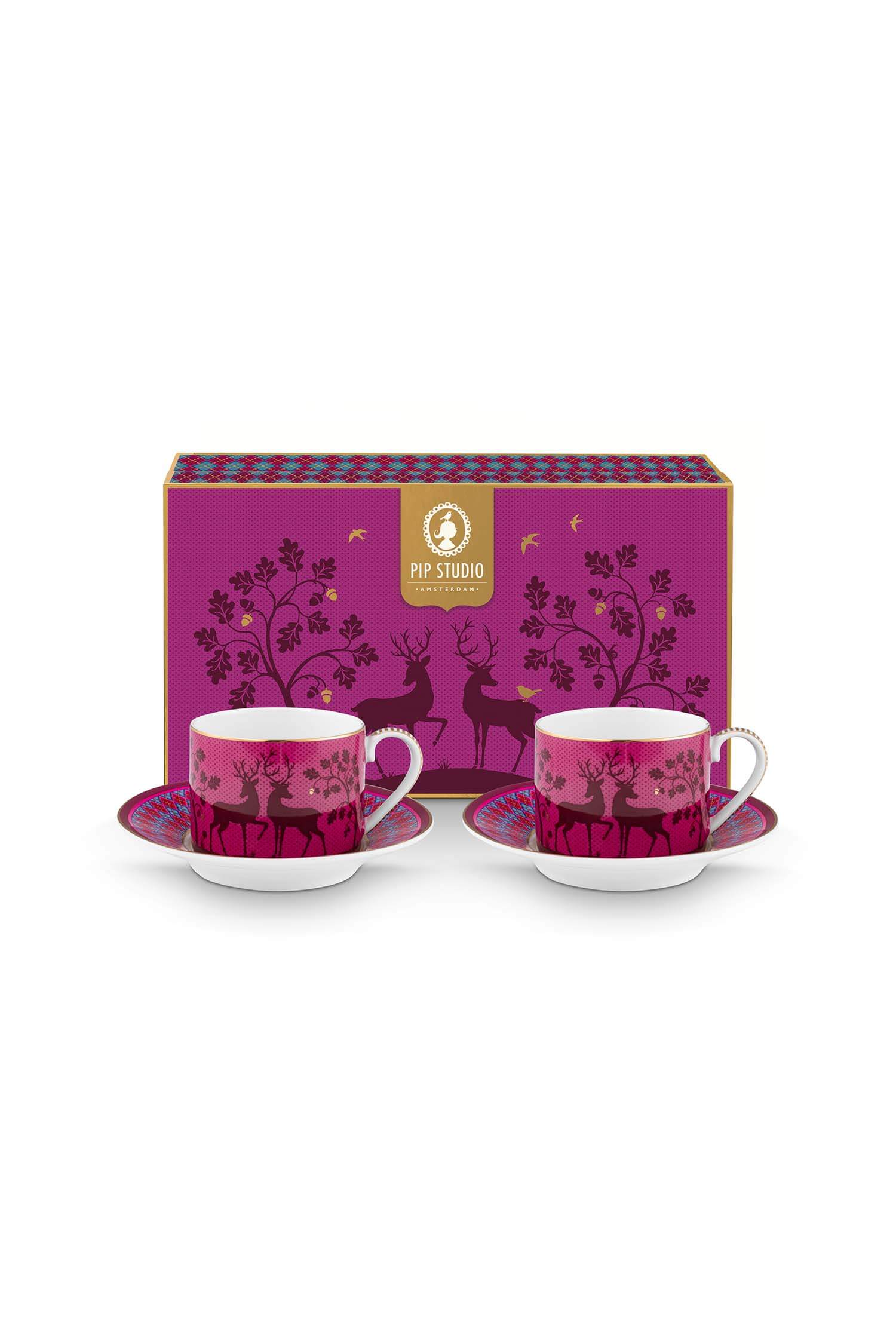 Pip Studio Set/2 Koppen & Schotels Pip's Deerest Darling Roze 220ml - Officiële Webshop