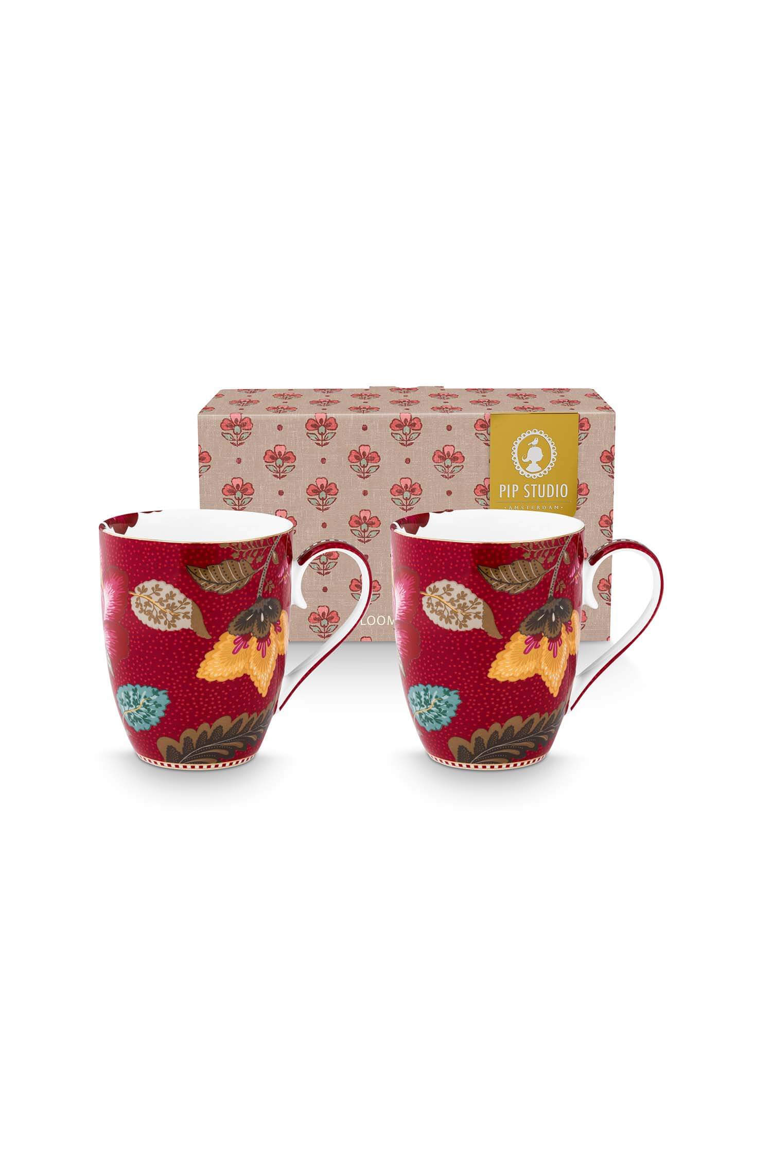 Pip Studio Set/2 Mokken Blooming Tales Fantasy Donkerrood 365ml - Officiële Webshop