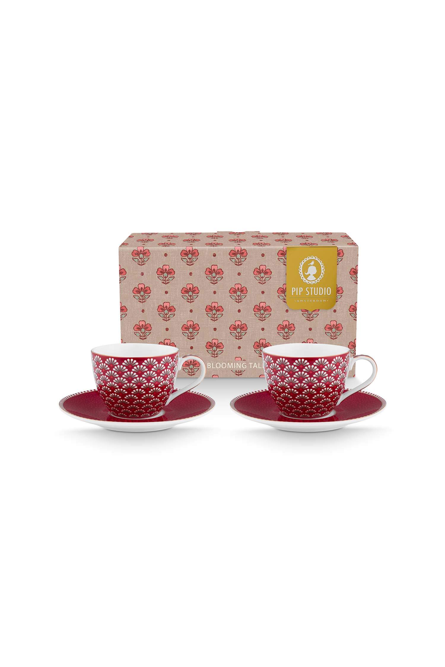 Pip Studio Set/2 Espresso Koppen & Schotels Blooming Tales Donkerrood 120ml - Officiële Webshop