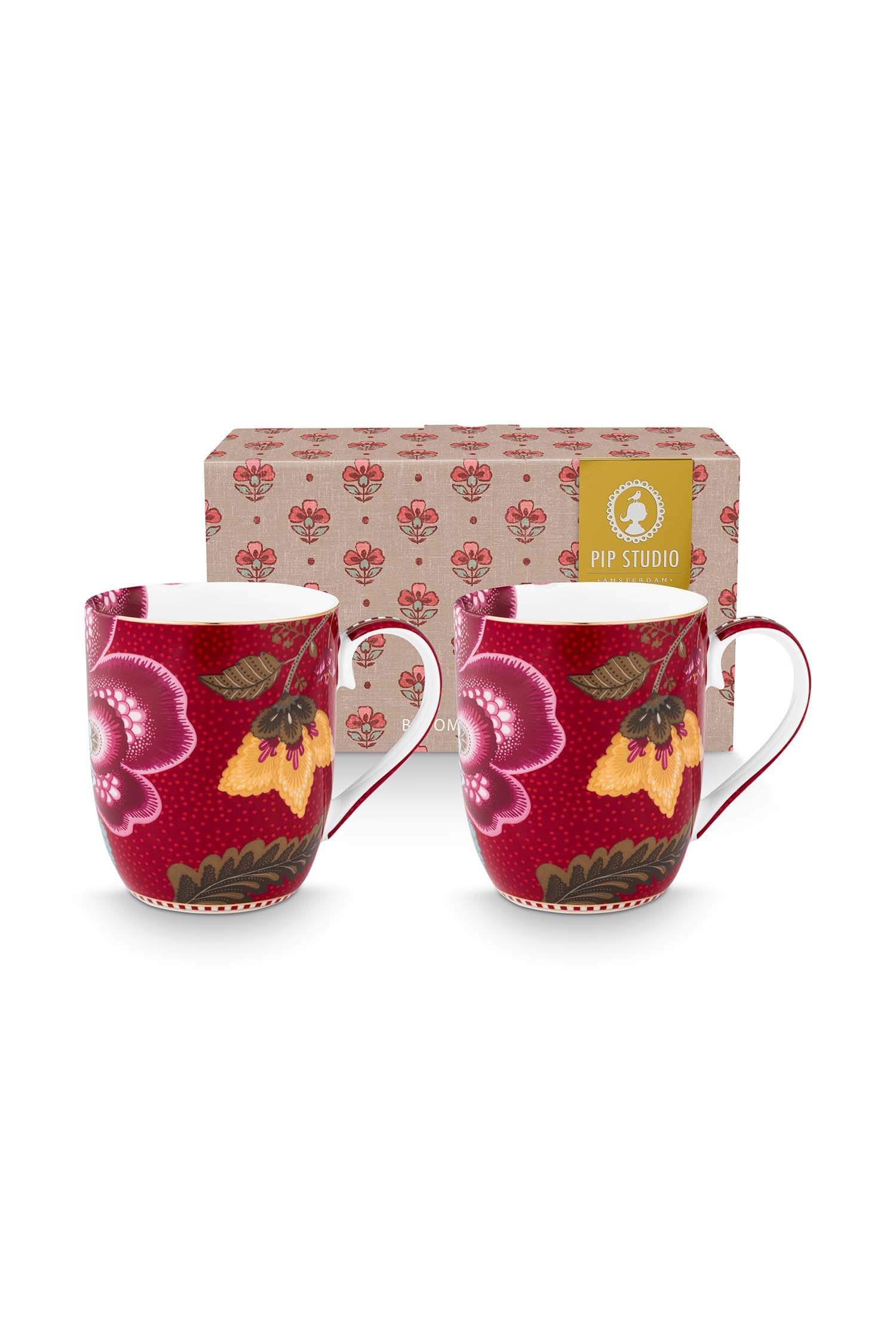 Pip Studio Set/2 Mokken Blooming Tales Fantasy Donkerrood 200ml - Officiële Webshop