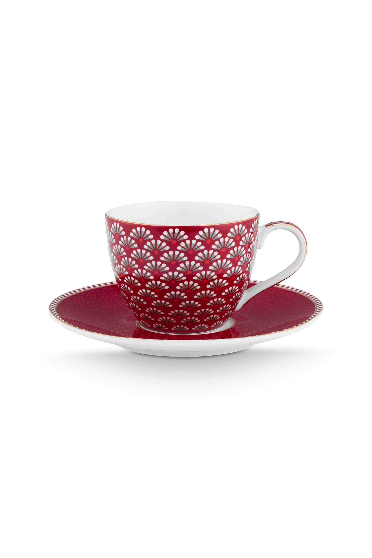 Pip Studio Espresso Kop & Schotel Blooming Tales Donkerrood 120ml - Officiële Webshop
