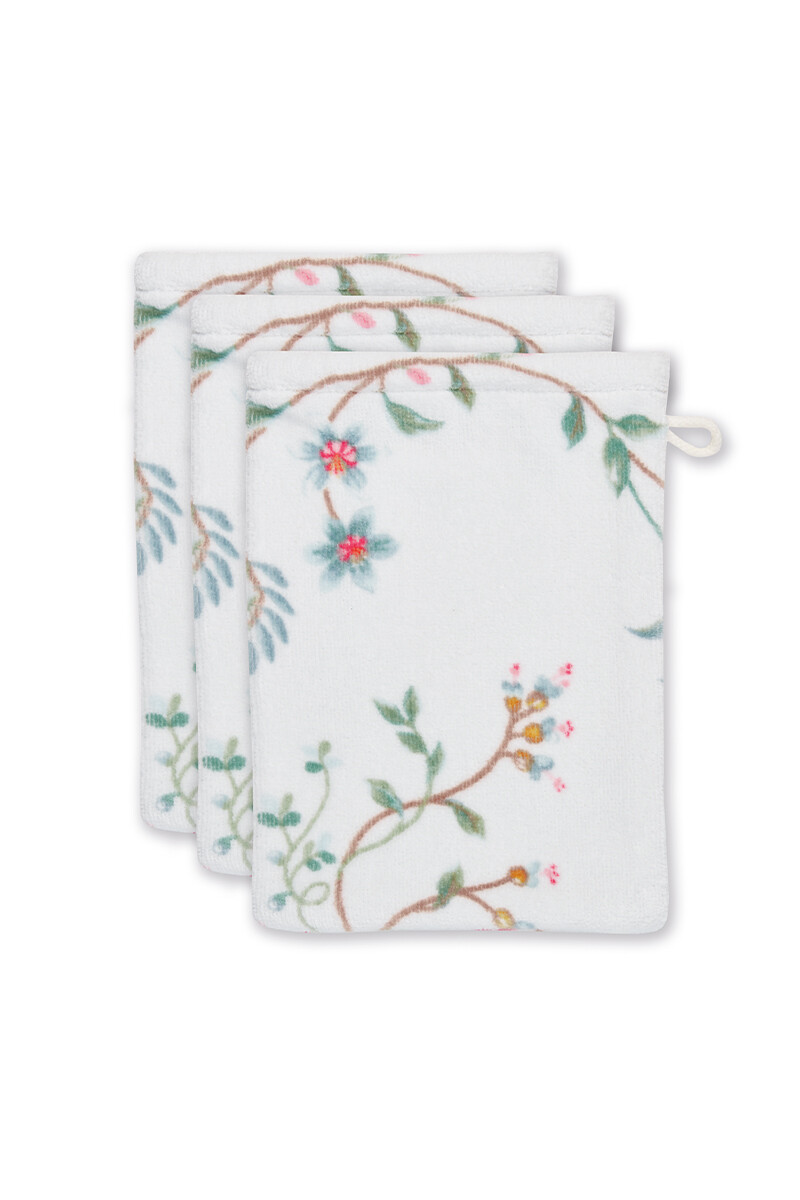 Color Relation Product Washcloth Set/3 Les Fleurs White 16x22 cm