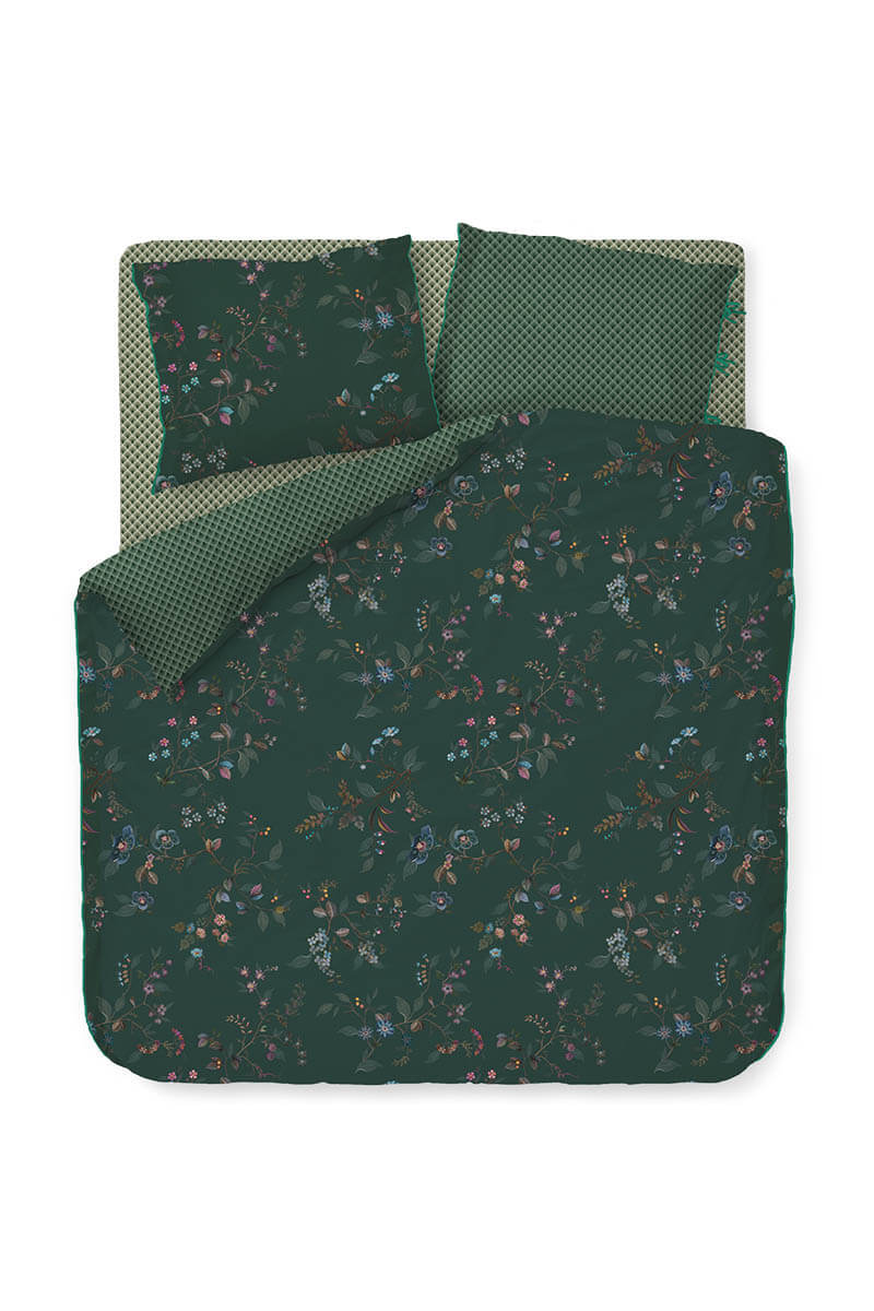 Color Relation Product Duvet Cover Set Kawai Flower Dark Green