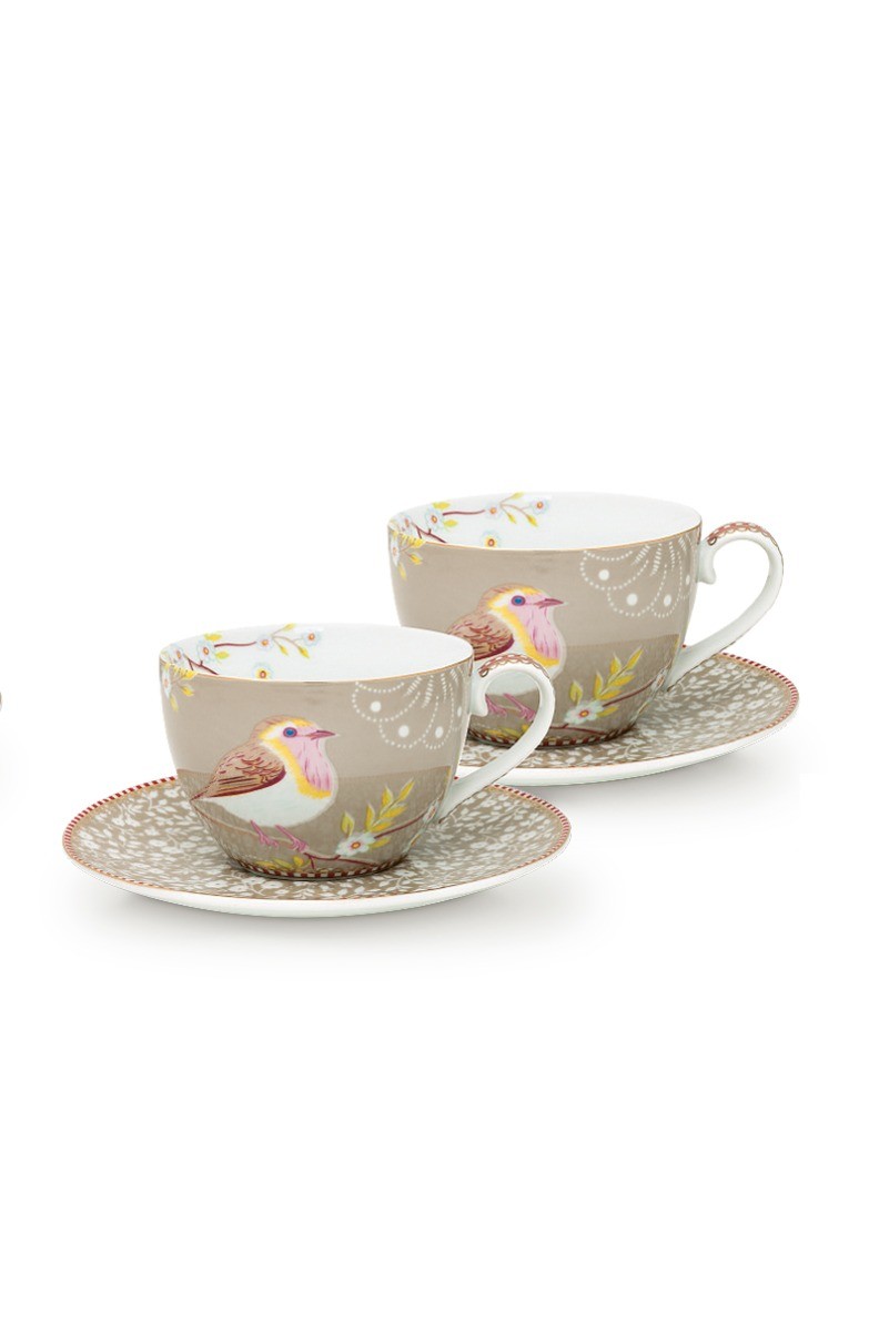 Color Relation Product Early Bird Set of 2 Cups and Saucers Khaki