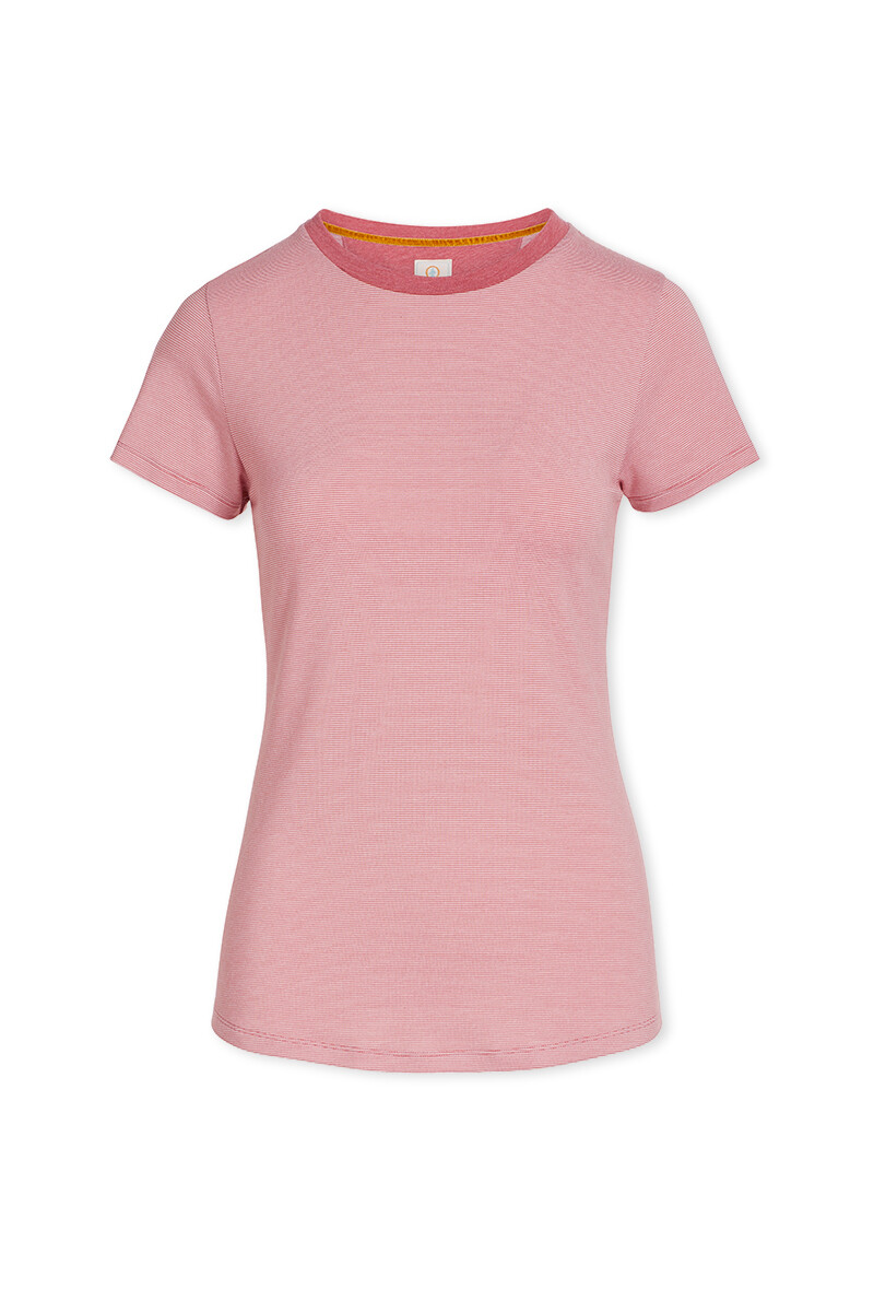 Color Relation Product Short Sleeve Shiny Stripes Pink